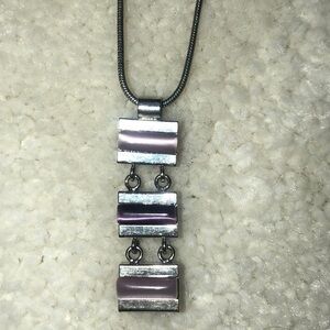 Silver Necklace with 3 Bar Purple Pendant